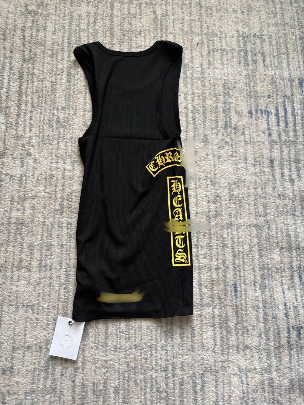 Black Sleeveless Tank Top with Yellow Gothic Side Print
